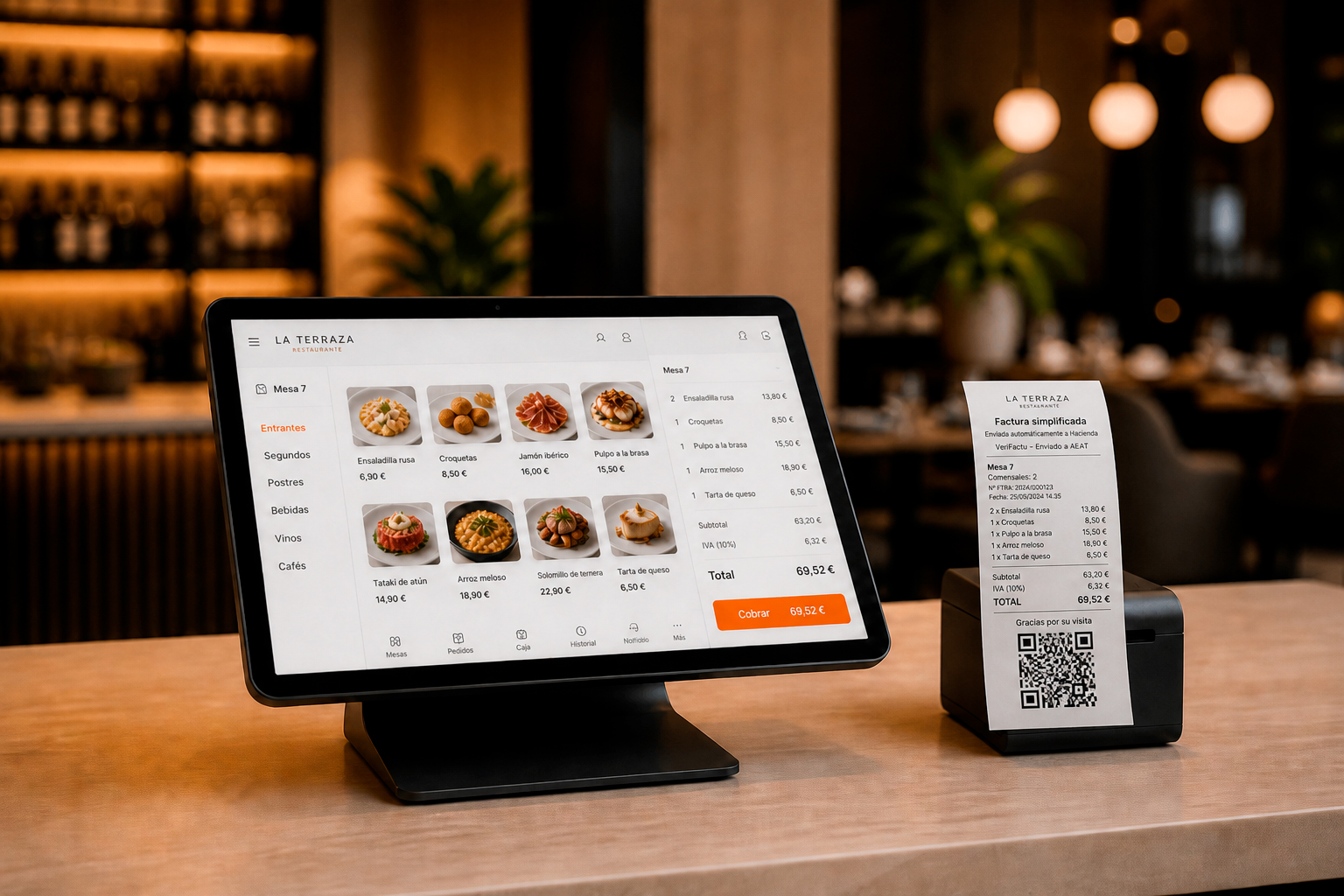 Pantalla de caja de Carta360 con facturación digital para gestionar el servicio y el cobro en el restaurante